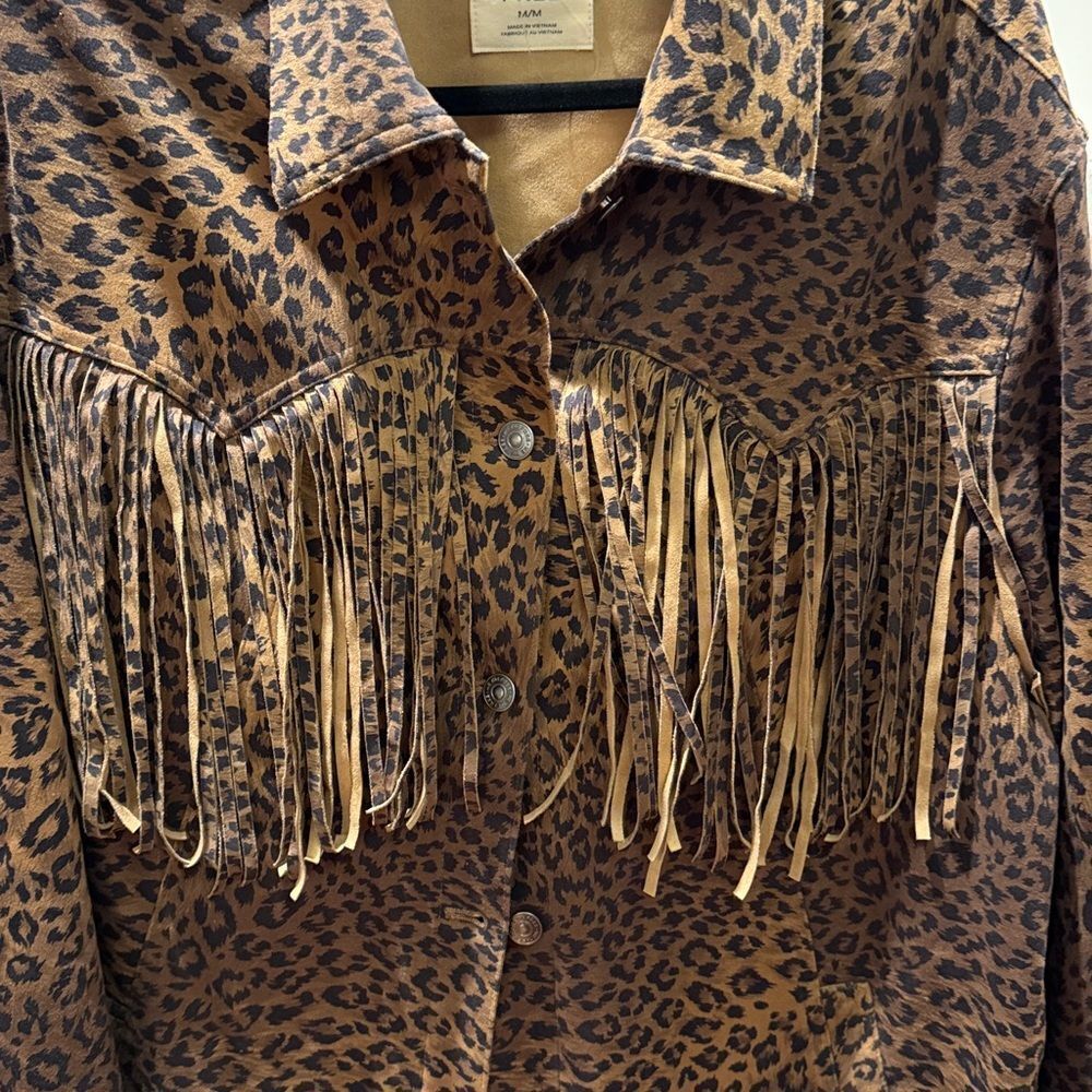 We The Free Fringe Out Vegan Suede Animal Print Jacket - Picture 7 of 7